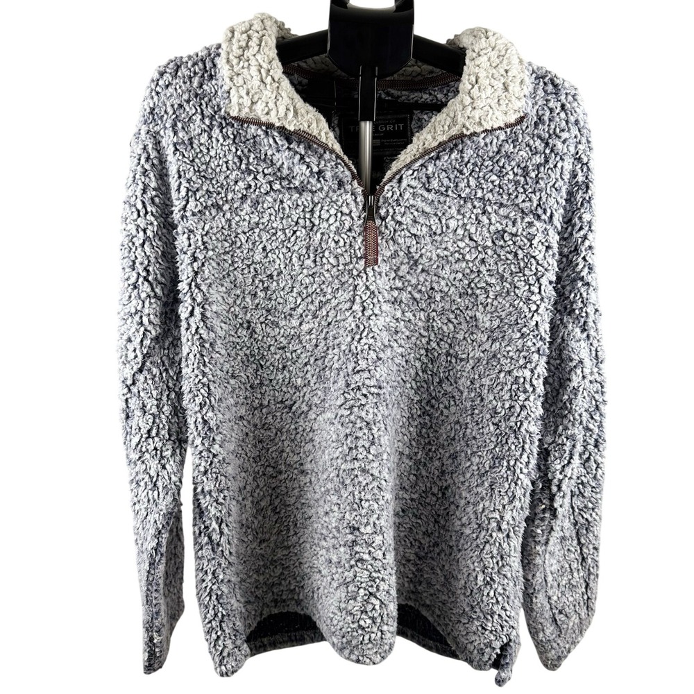 True Grit Frosty Tipped Pullover Gray 1/4 Zip Fleece Jacket Mens‎ L